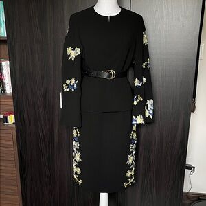 Tahari Elegant Black Floral Jacket & Skirt Suit
